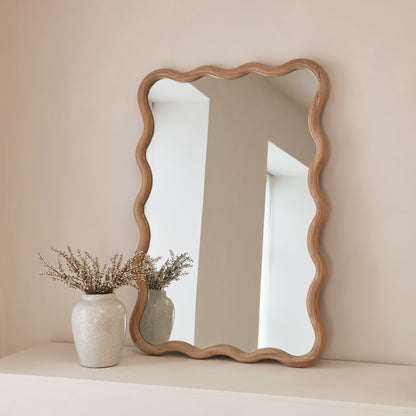 Marea - Light Wood Wavy Retro Wall Mirror 100cm x 70cm