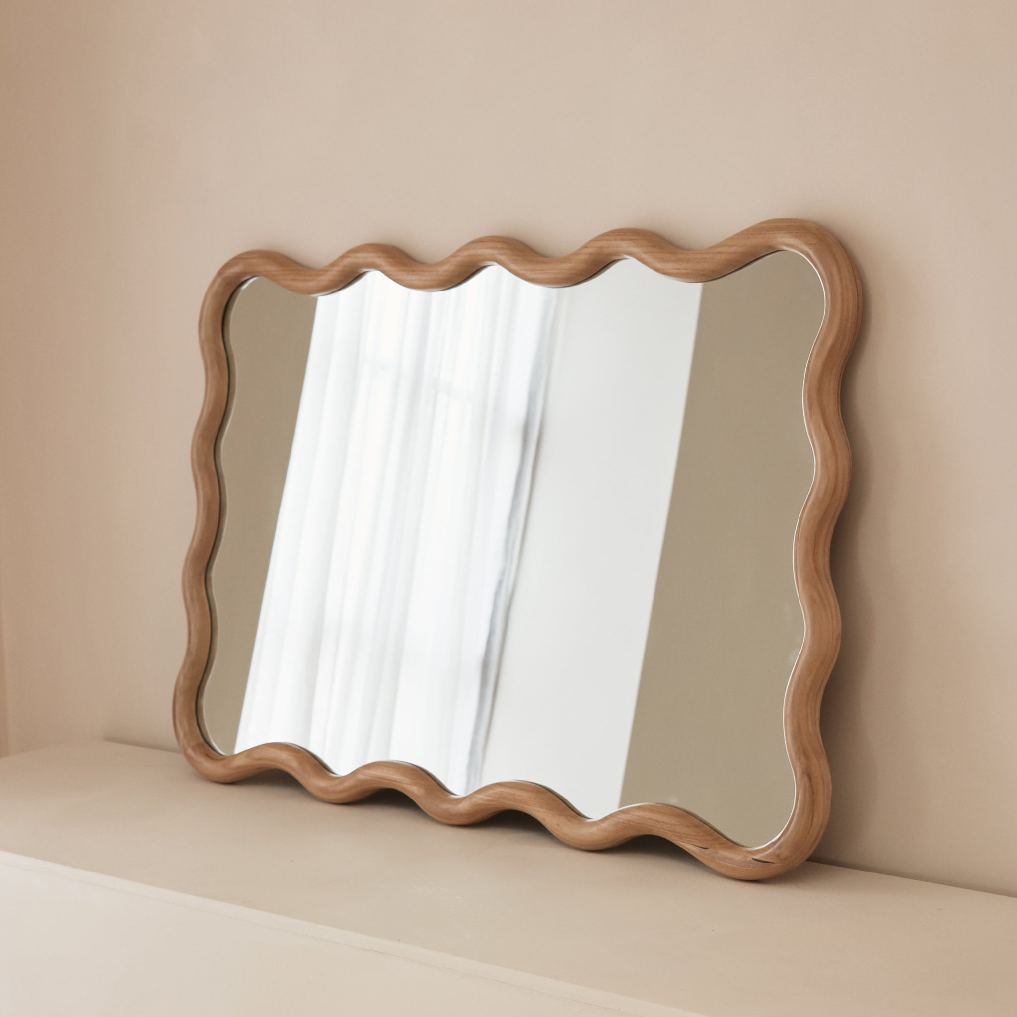 Marea - Light Wood Wavy Retro Wall Mirror 100cm x 70cm