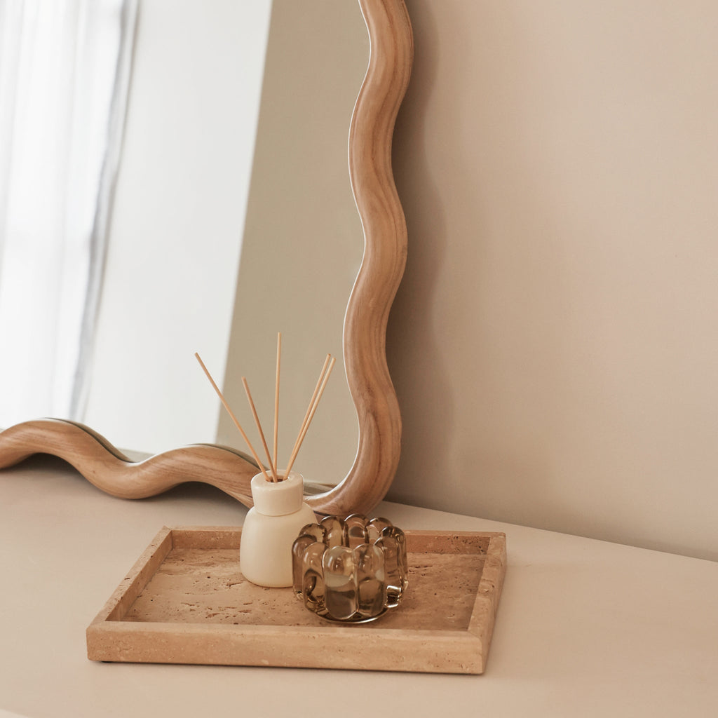 Marea - Light Wood Wavy Retro Wall Mirror 100cm x 70cm