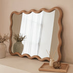 Marea - Light Wood Wavy Retro Wall Mirror 100cm x 70cm