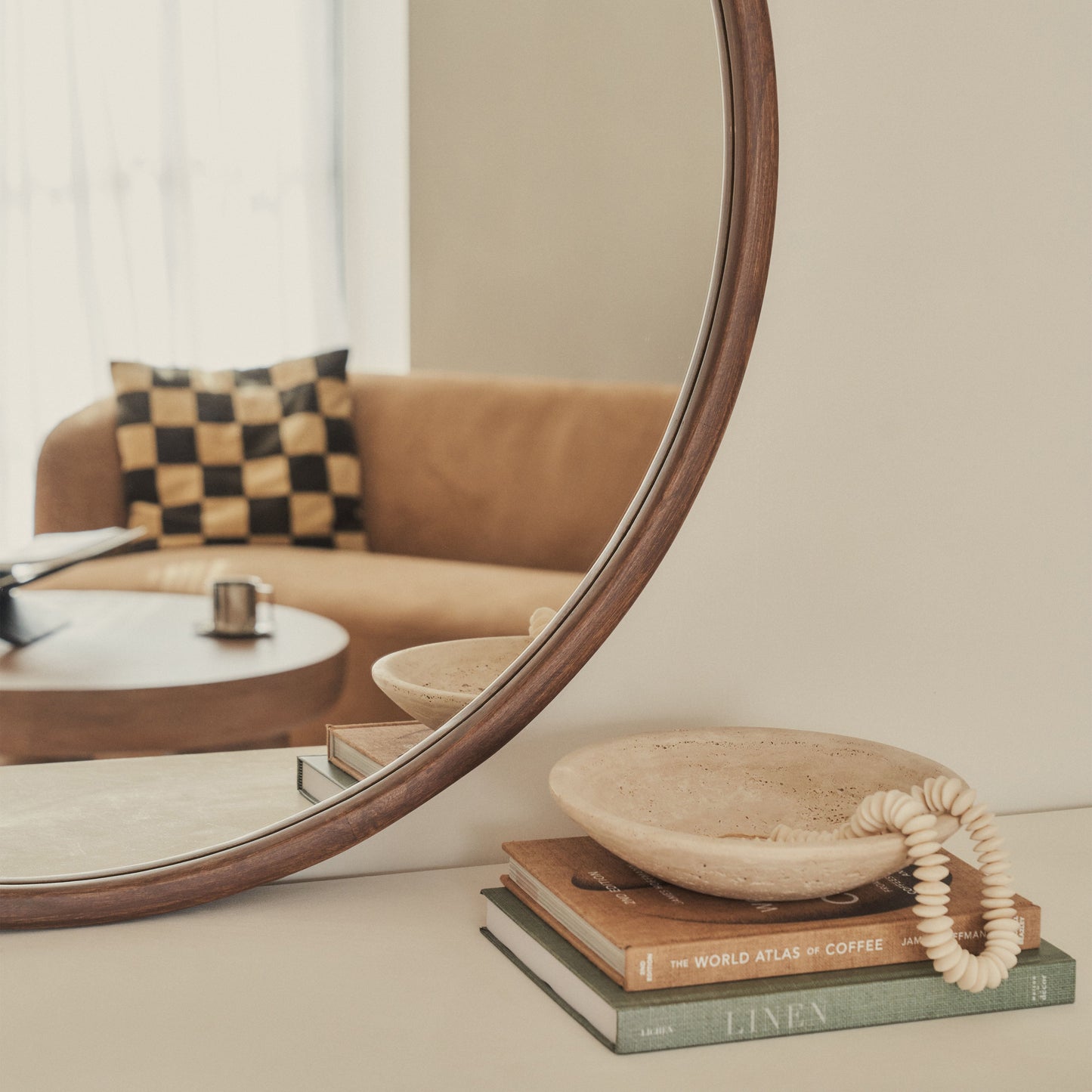 Arden - Large Dark Wood Round Wooden Wall Mirror 90cm x 90cm