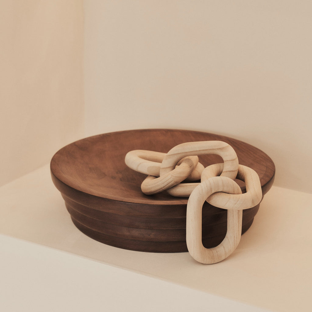 Luciana - Dark Wood Ribbed Bowl 40cm