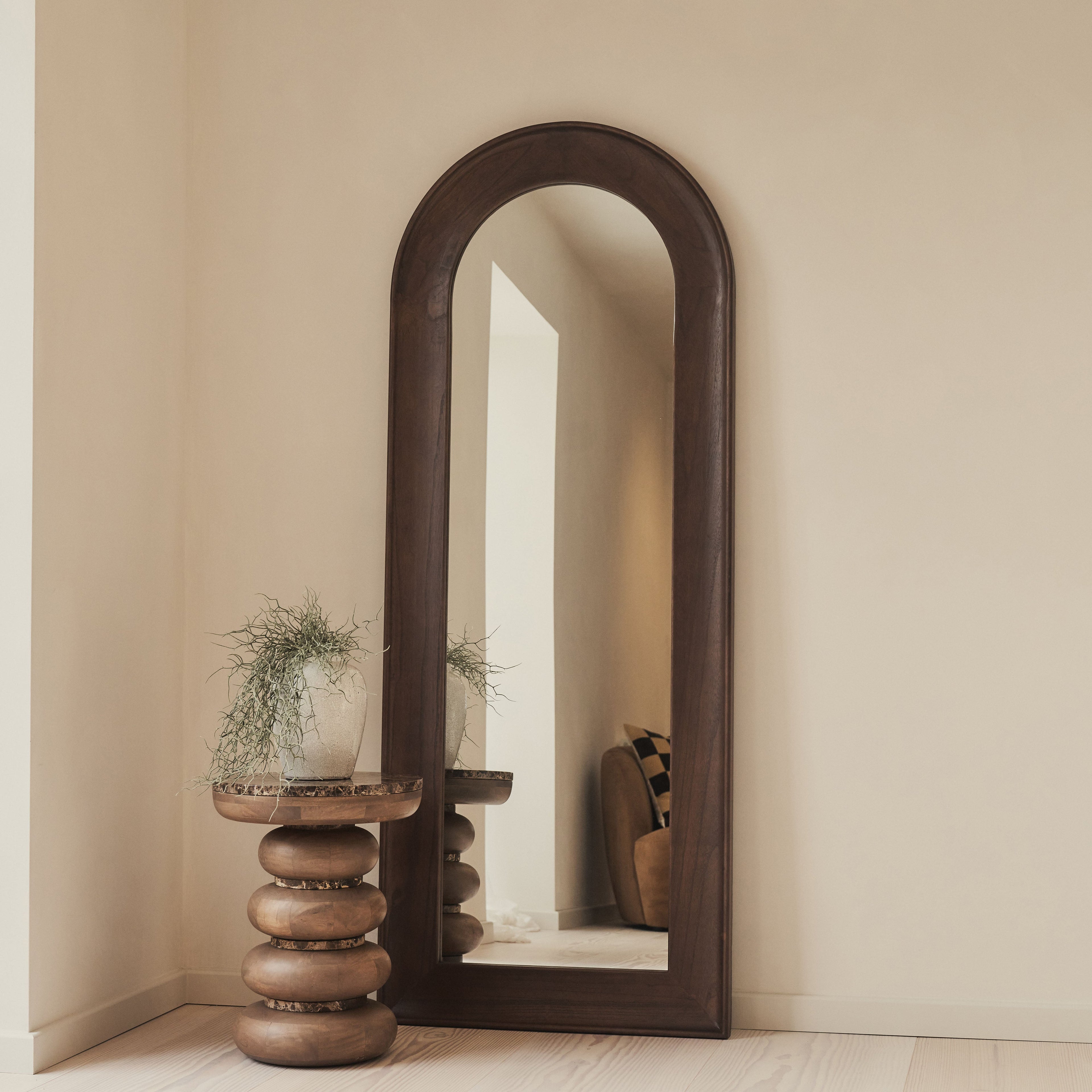 Porta - Full Length Arched Dark Wood Large Mirror 180cm x 70cm