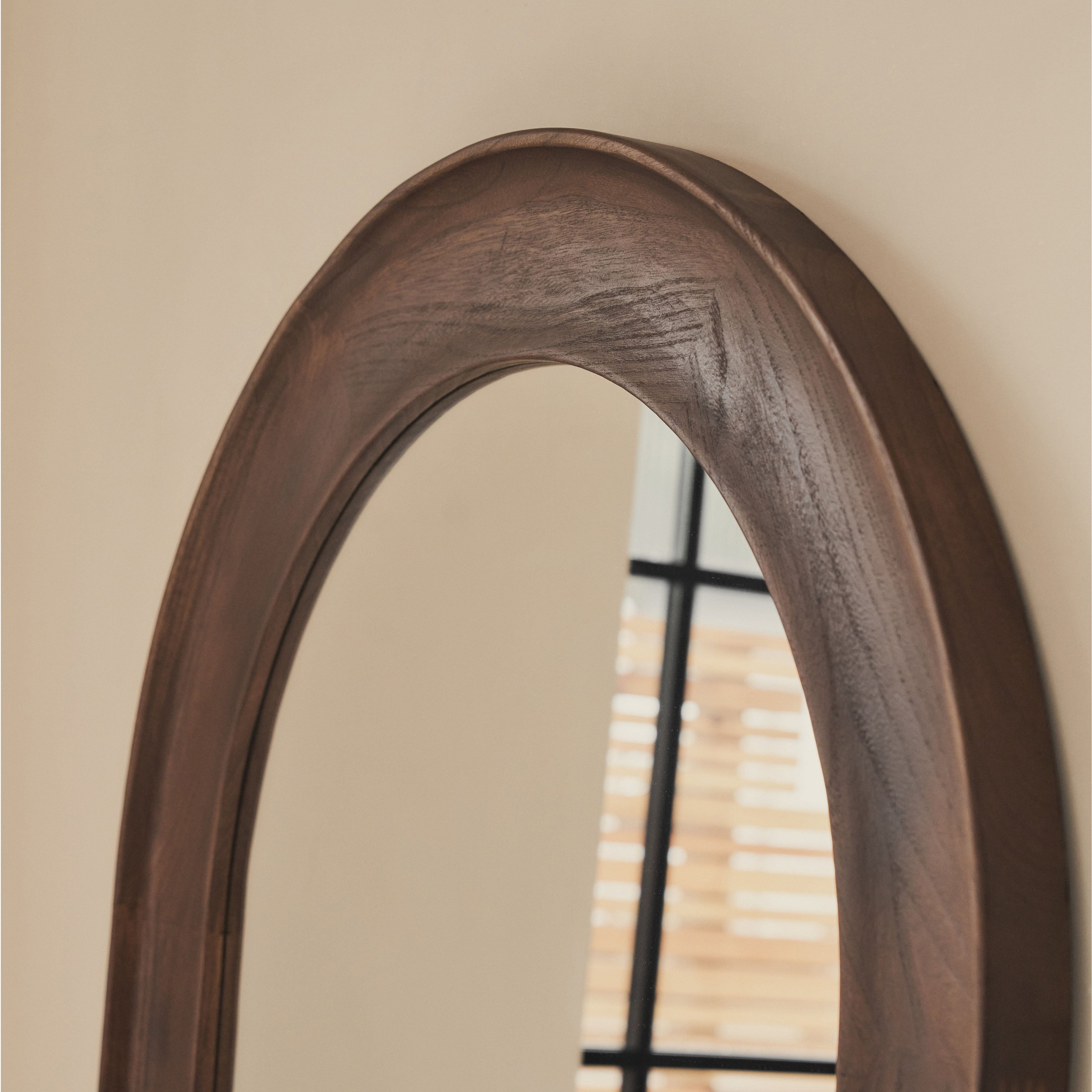 Porta - Full Length Arched Dark Wood Large Mirror 180cm x 90cm