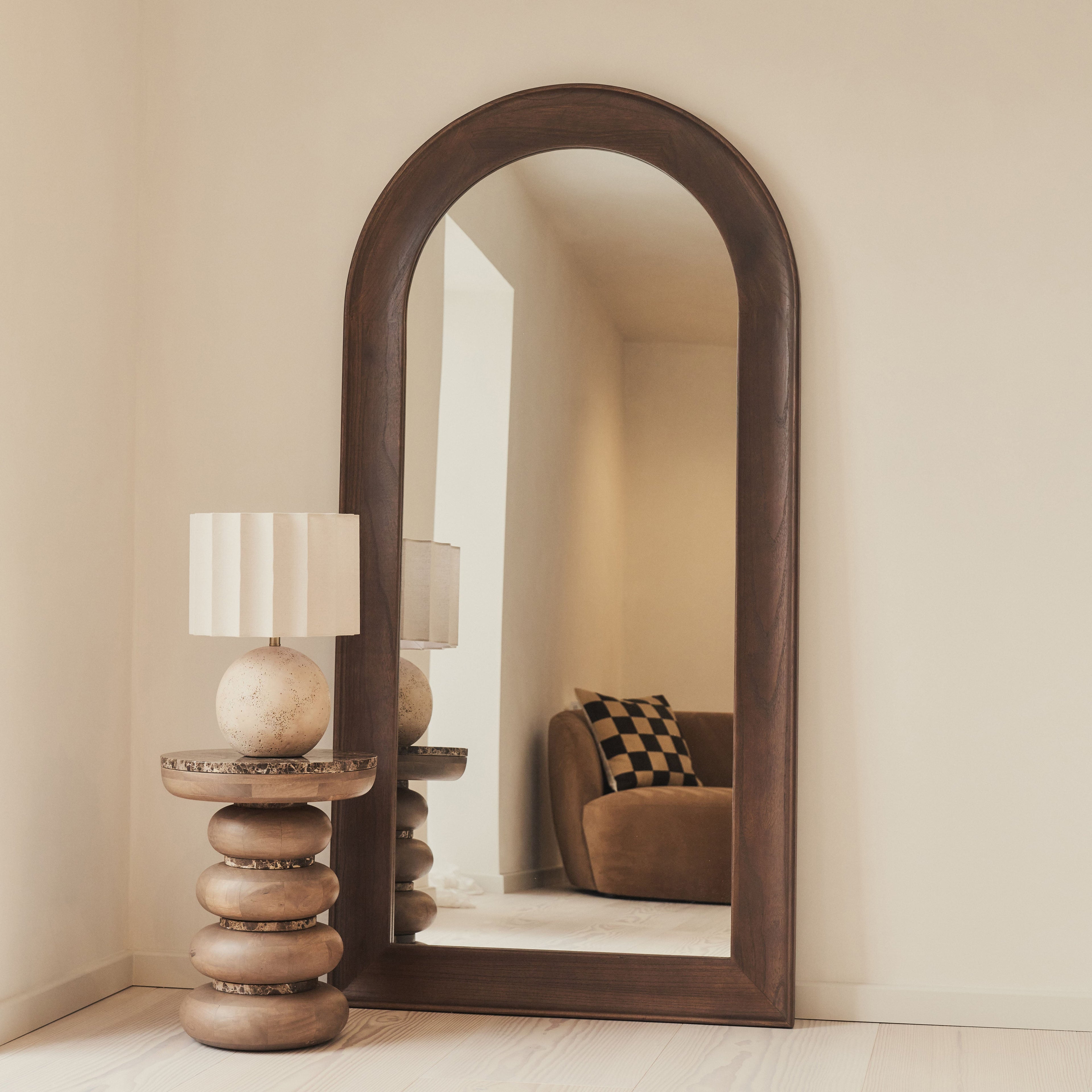 Porta - Full Length Arched Dark Wood Large Mirror 180cm x 90cm