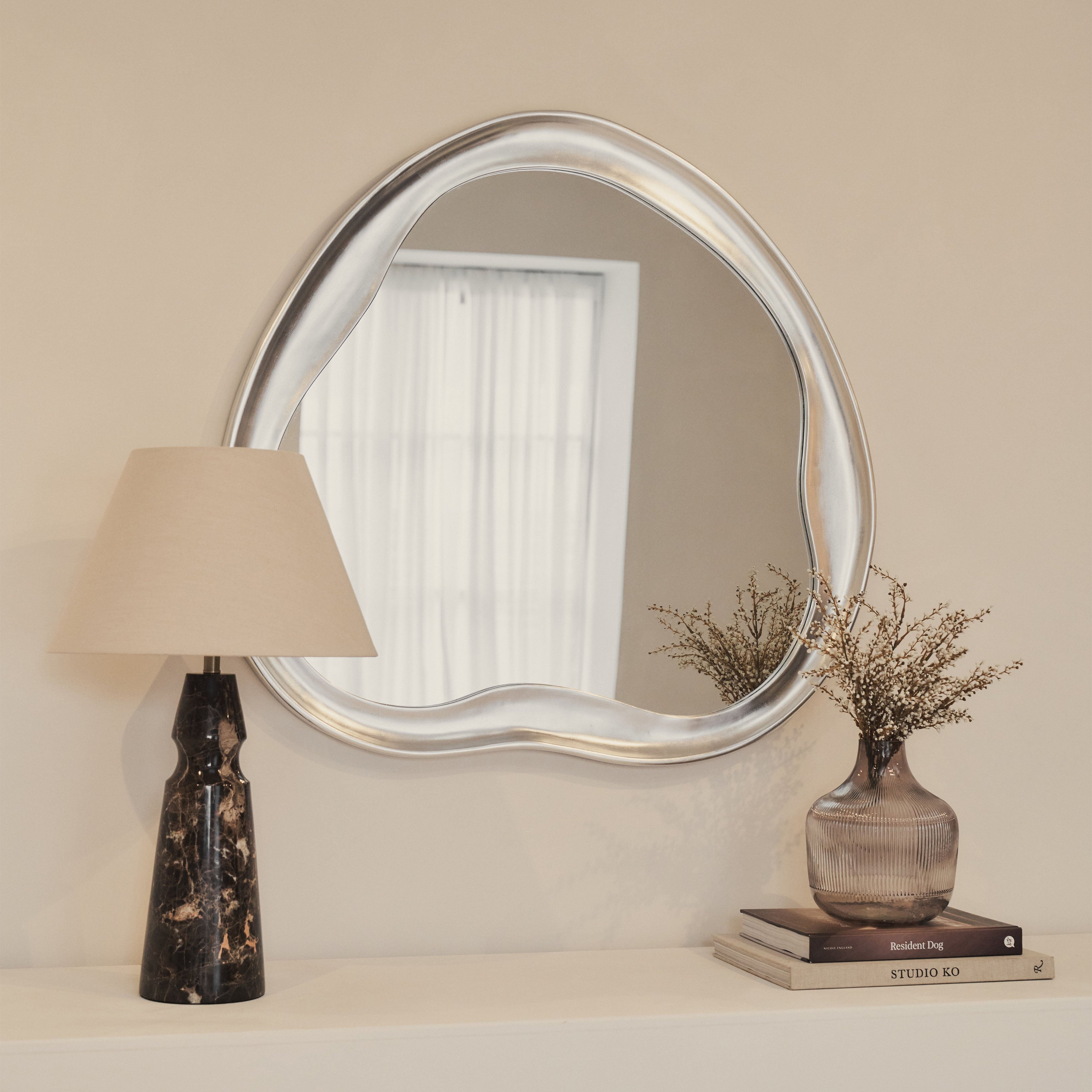 Riva - Brushed Chrome Pond Shaped Irregular Mirror 90cm x 85cm