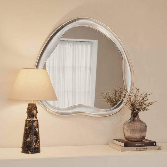 Riva - Brushed Chrome Pond Shaped Irregular Mirror 90cm x 85cm