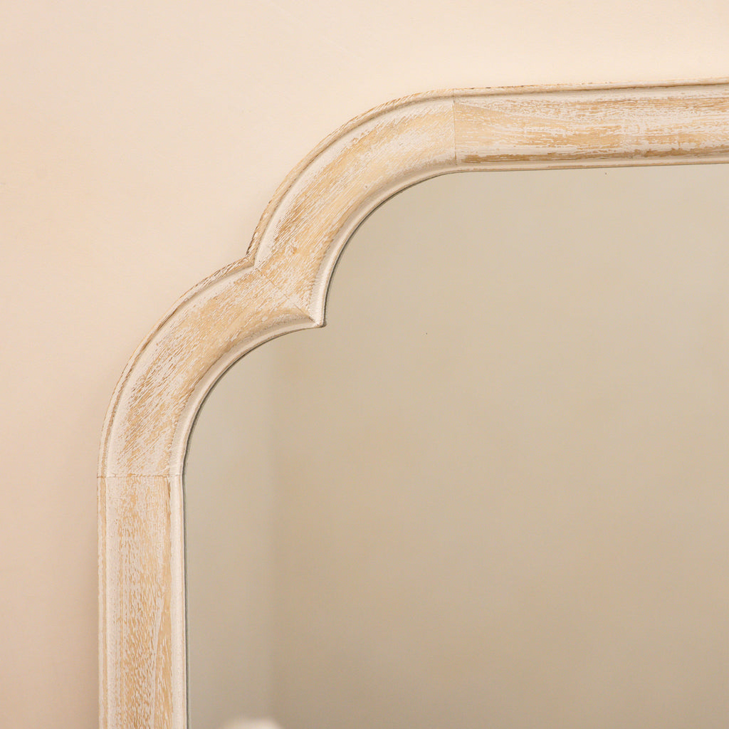 Elena - White Washed Wood Arched Overmantle Mirror 100cm x 75cm