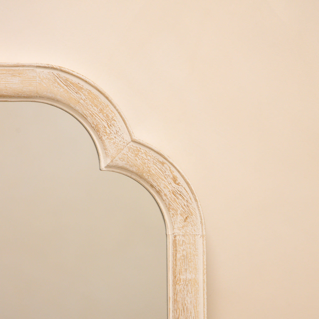 Elena - White Washed Wood Arched Overmantle Mirror 100cm x 75cm
