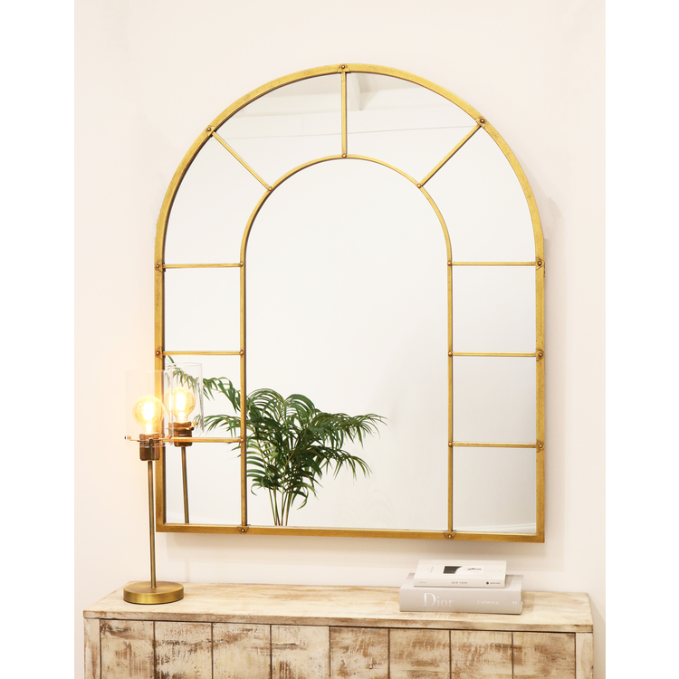 Chicago - Gold Industrial Arched Metal Wall Mirror 119cm x 99cm
