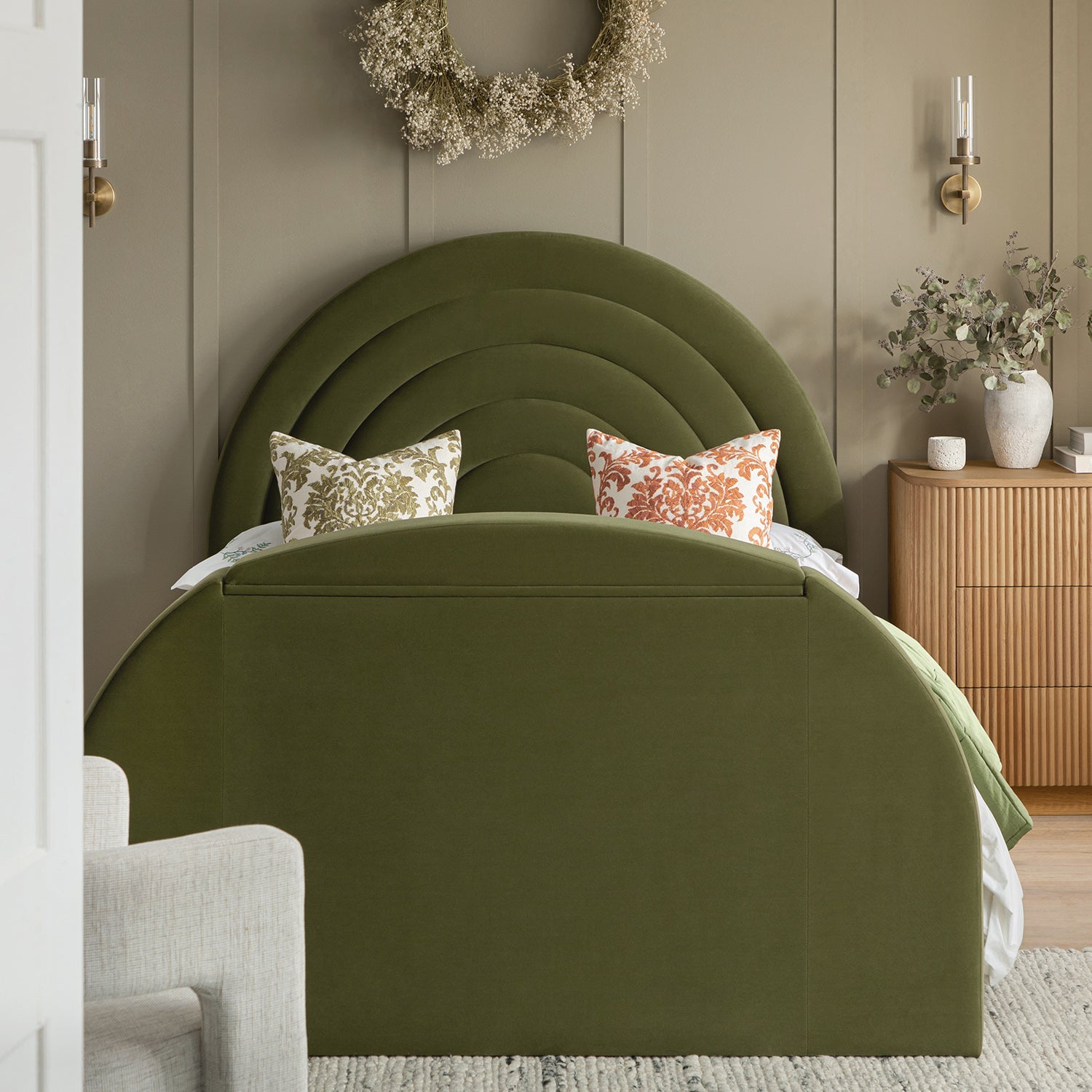 Archer Moss Green Velvet Ottoman TV Bed