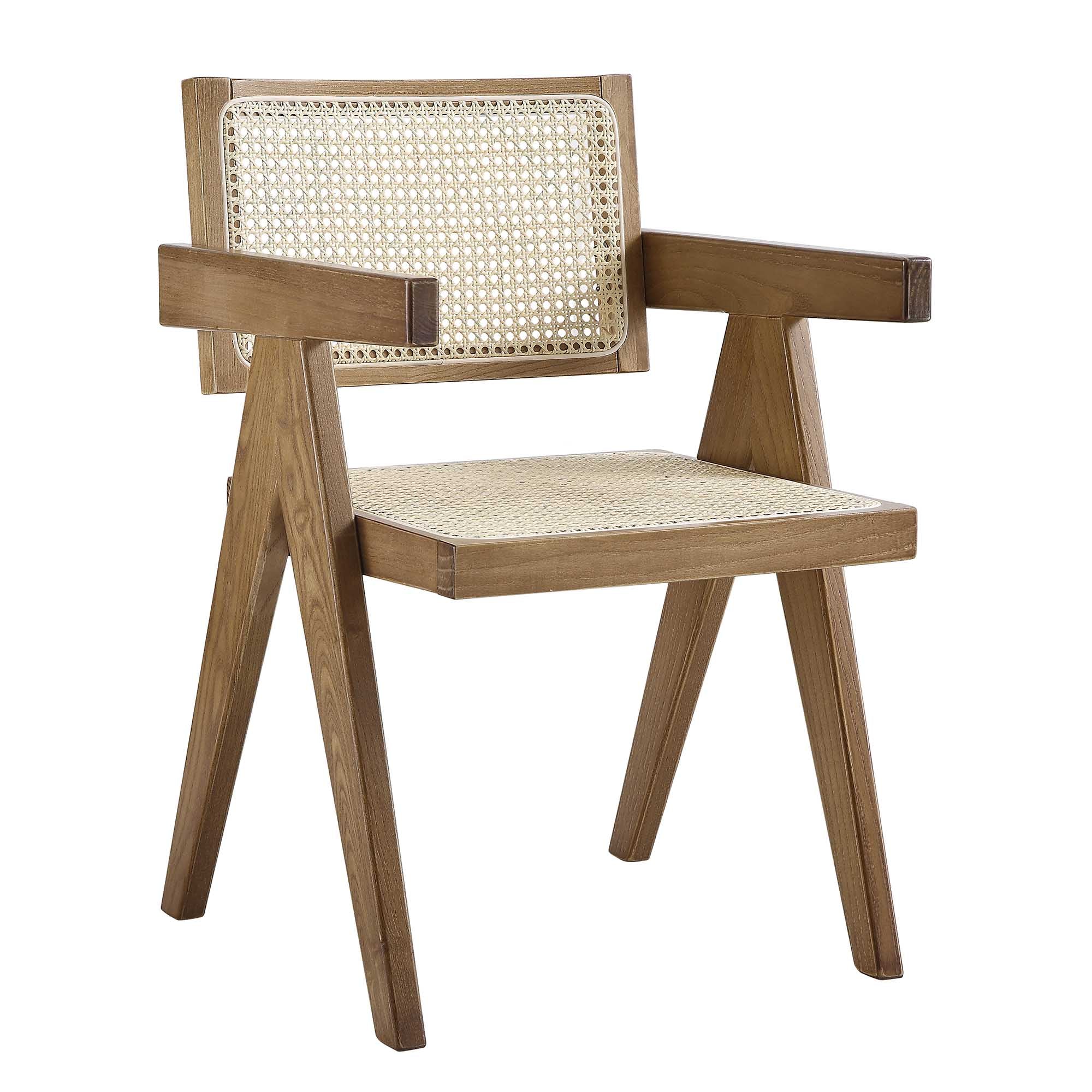 Jeanne Light Walnut Cane Rattan Solid Beech Wood Dining Chair