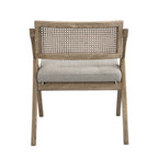 Bordon Natural Cane Rattan Folding Chair with Grey Upholstered Seat