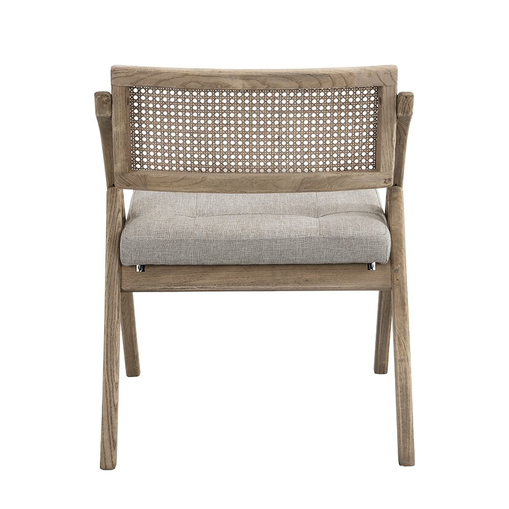 Bordon Natural Cane Rattan Folding Chair with Grey Upholstered Seat