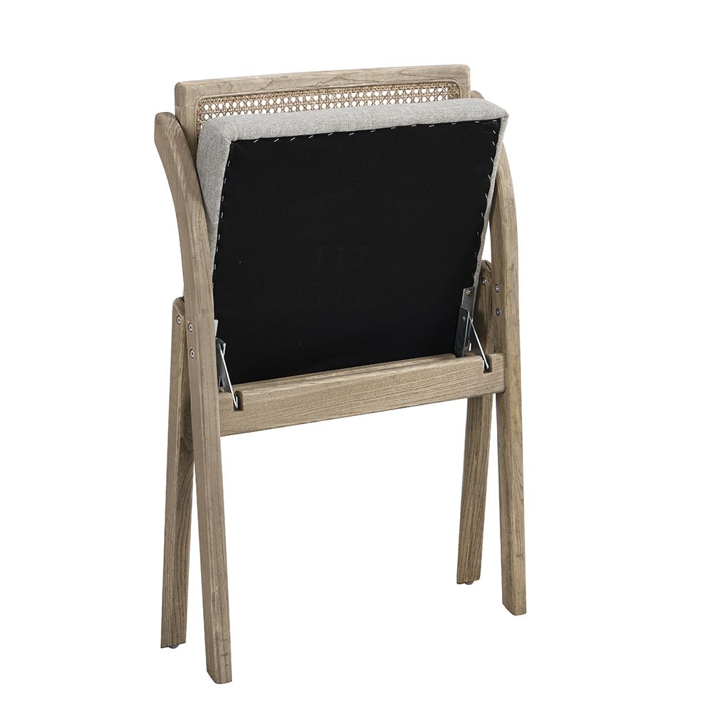 Bordon Natural Cane Rattan Folding Chair with Grey Upholstered Seat