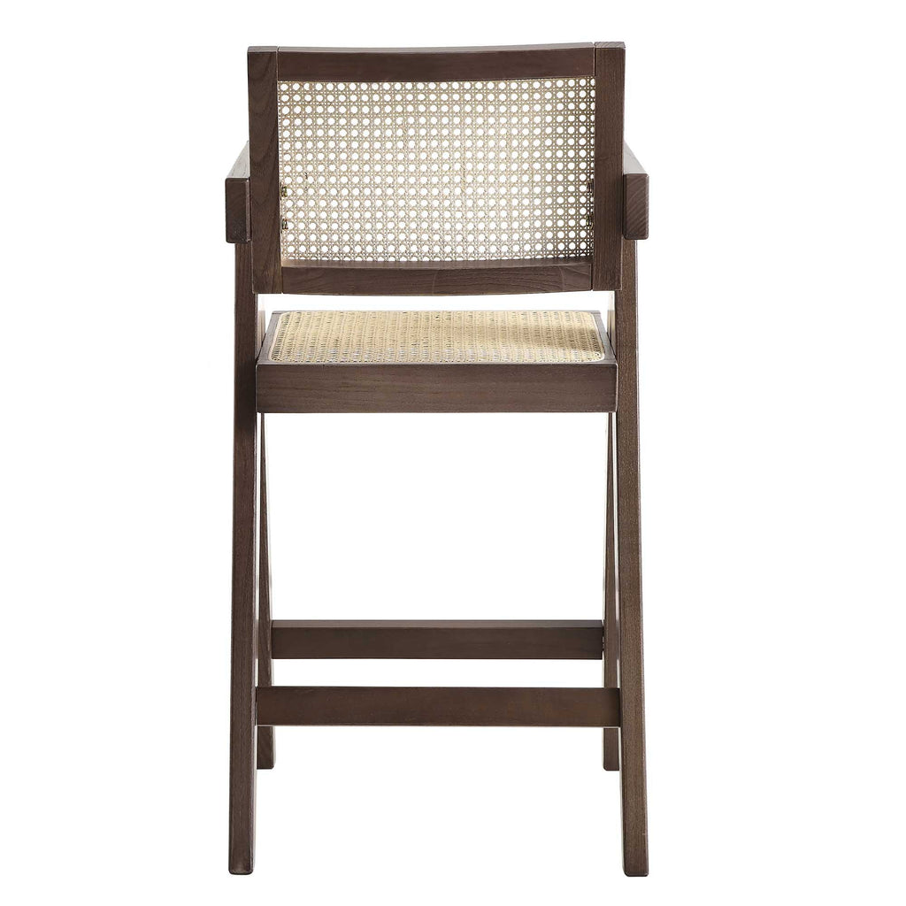 Jeanne Dark Walnut Cane Rattan Solid Beech Wood Counter Stool