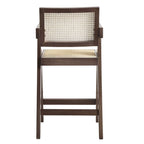 Jeanne Dark Walnut Cane Rattan Solid Beech Wood Counter Stool