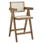 Jeanne Light Walnut Cane Rattan Solid Beech Wood Counter Stool