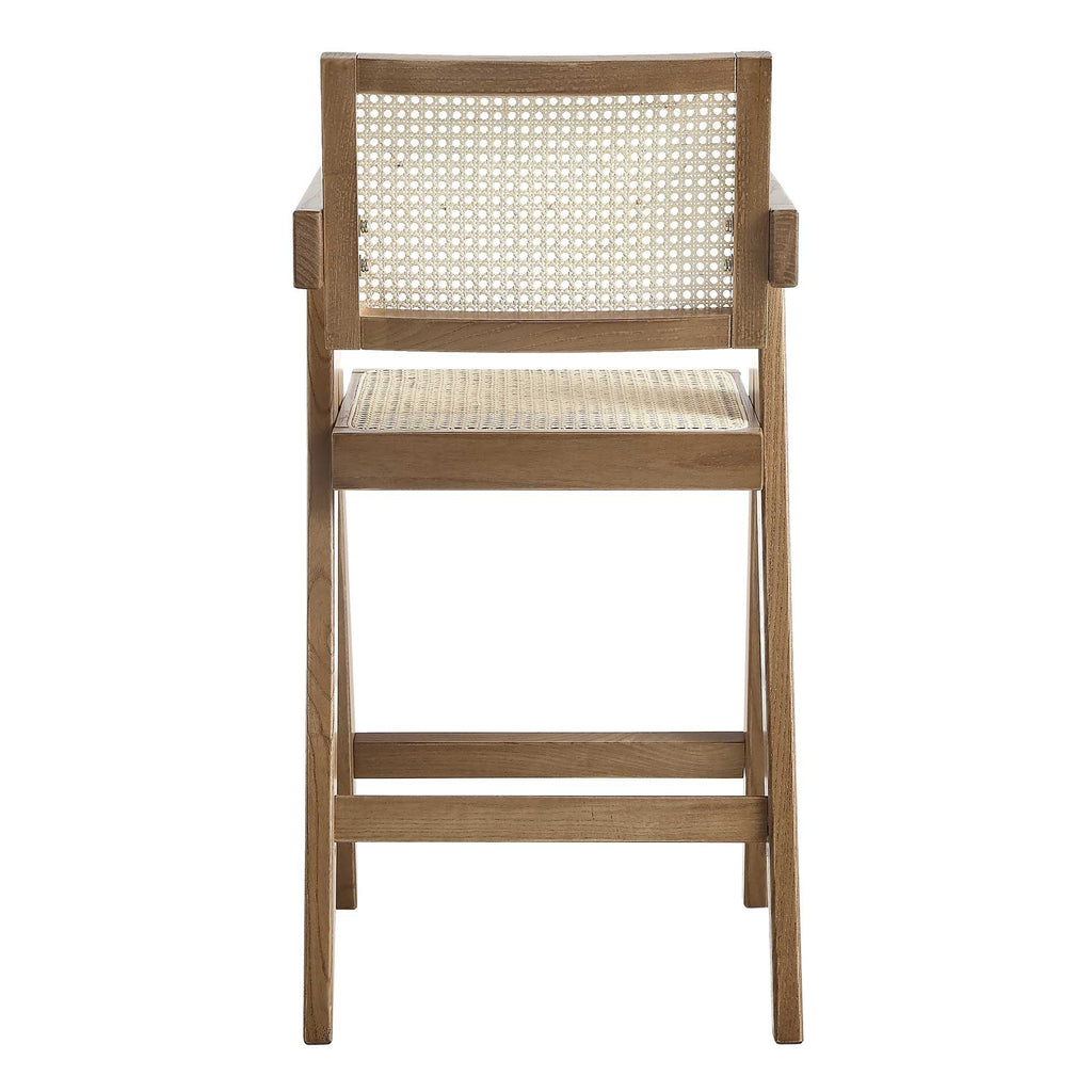 Jeanne Light Walnut Cane Rattan Solid Beech Wood Counter Stool