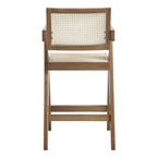 Jeanne Light Walnut Cane Rattan Solid Beech Wood Counter Stool
