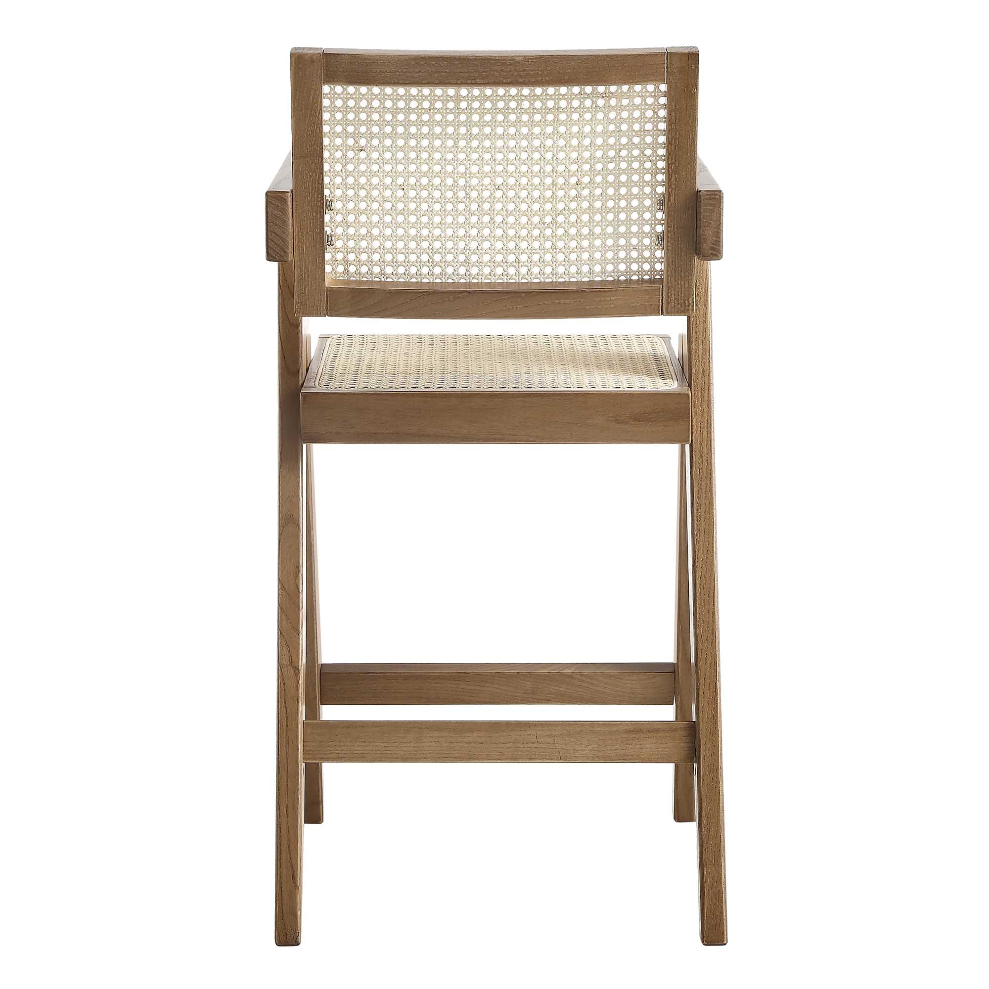 Jeanne Light Walnut Cane Rattan Solid Beech Wood Counter Stool