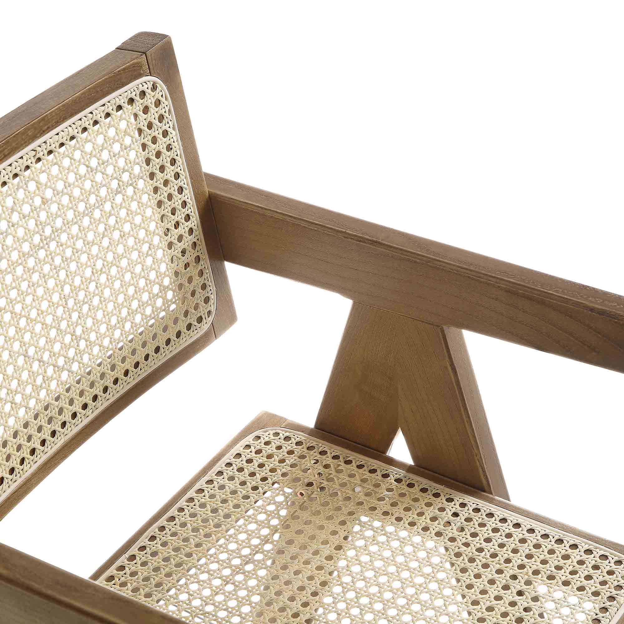 Jeanne Light Walnut Cane Rattan Solid Beech Wood Counter Stool