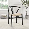 Hansel Wooden Natural Weave Dining Chair, Black Colour Frame
