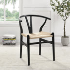 Hansel Wooden Natural Weave Dining Chair, Black Colour Frame