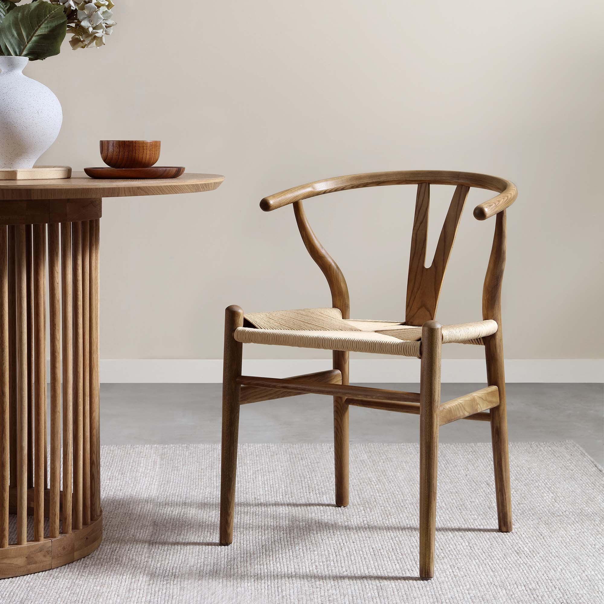 Hansel Wooden Natural Weave Dining Chair, Light Walnut Colour Frame