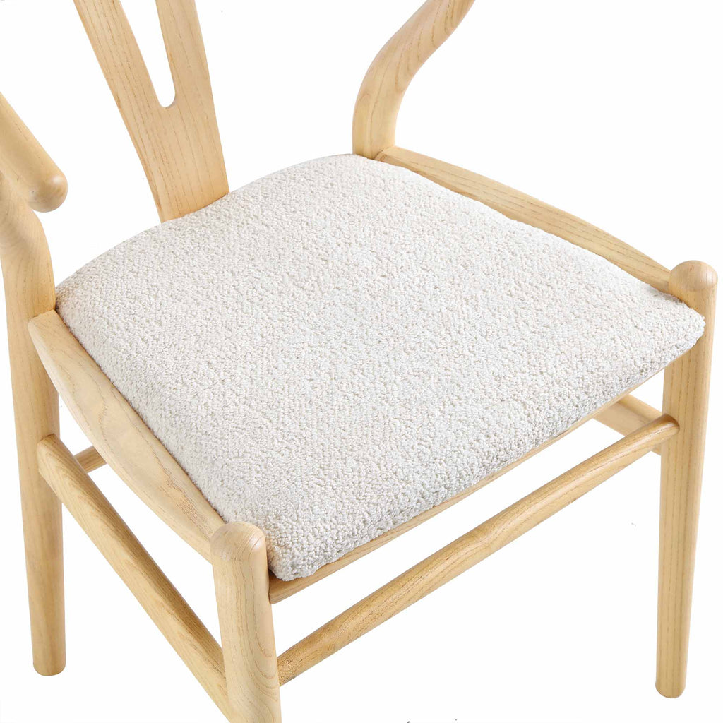 Hansel Wooden Dining Chair, Ivory White Boucle and Natural Frame