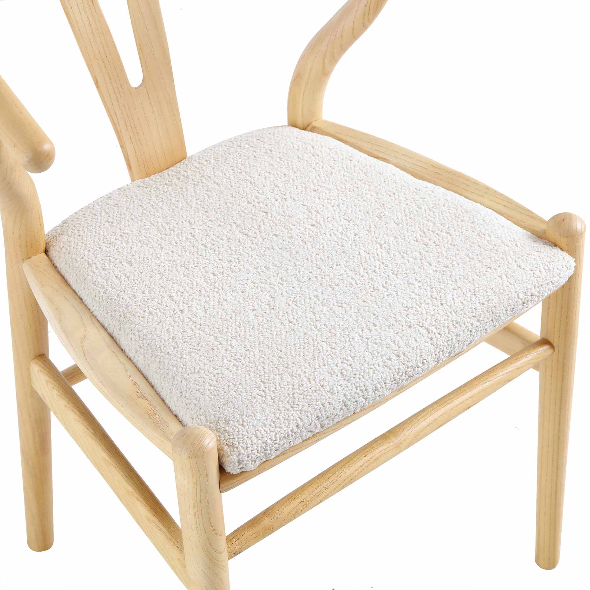 Hansel Wooden Dining Chair, Ivory White Boucle and Natural Frame