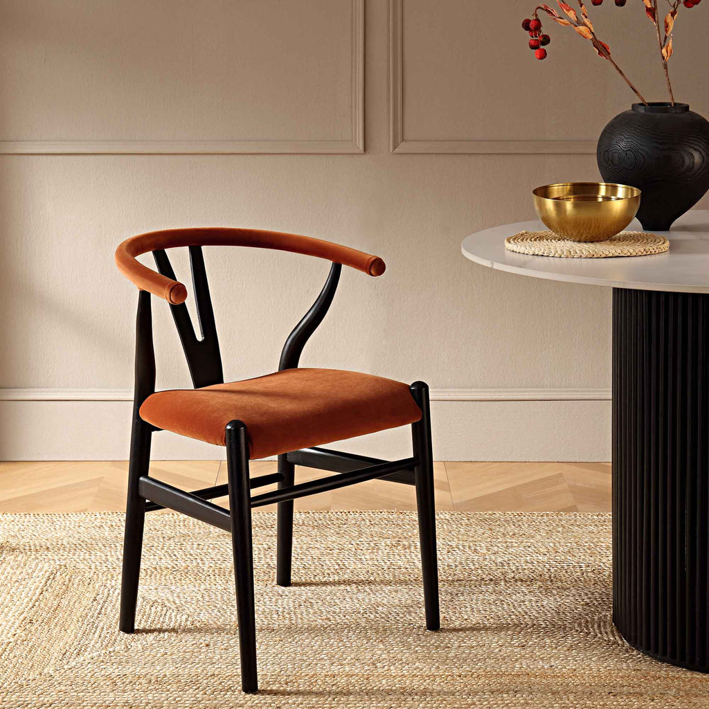 Hansel Upholstered Padded Dining Chair, Rust Velvet and Black Frame