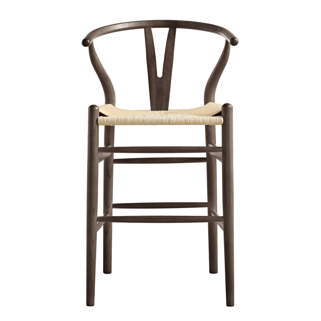 Hansel Wooden Natural Weave Counter Stool, Dark Walnut Colour Frame