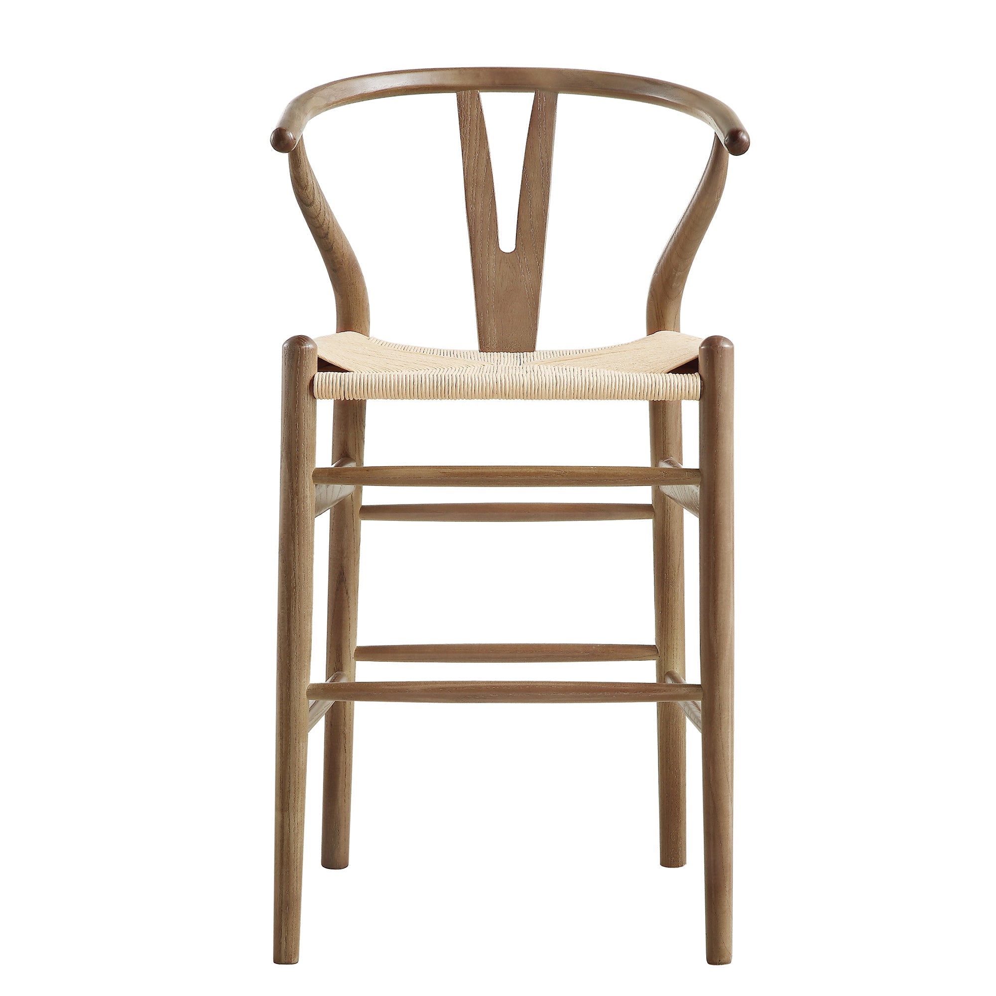 Hansel Wooden Natural Weave Counter Stool, Light Walnut Colour Frame