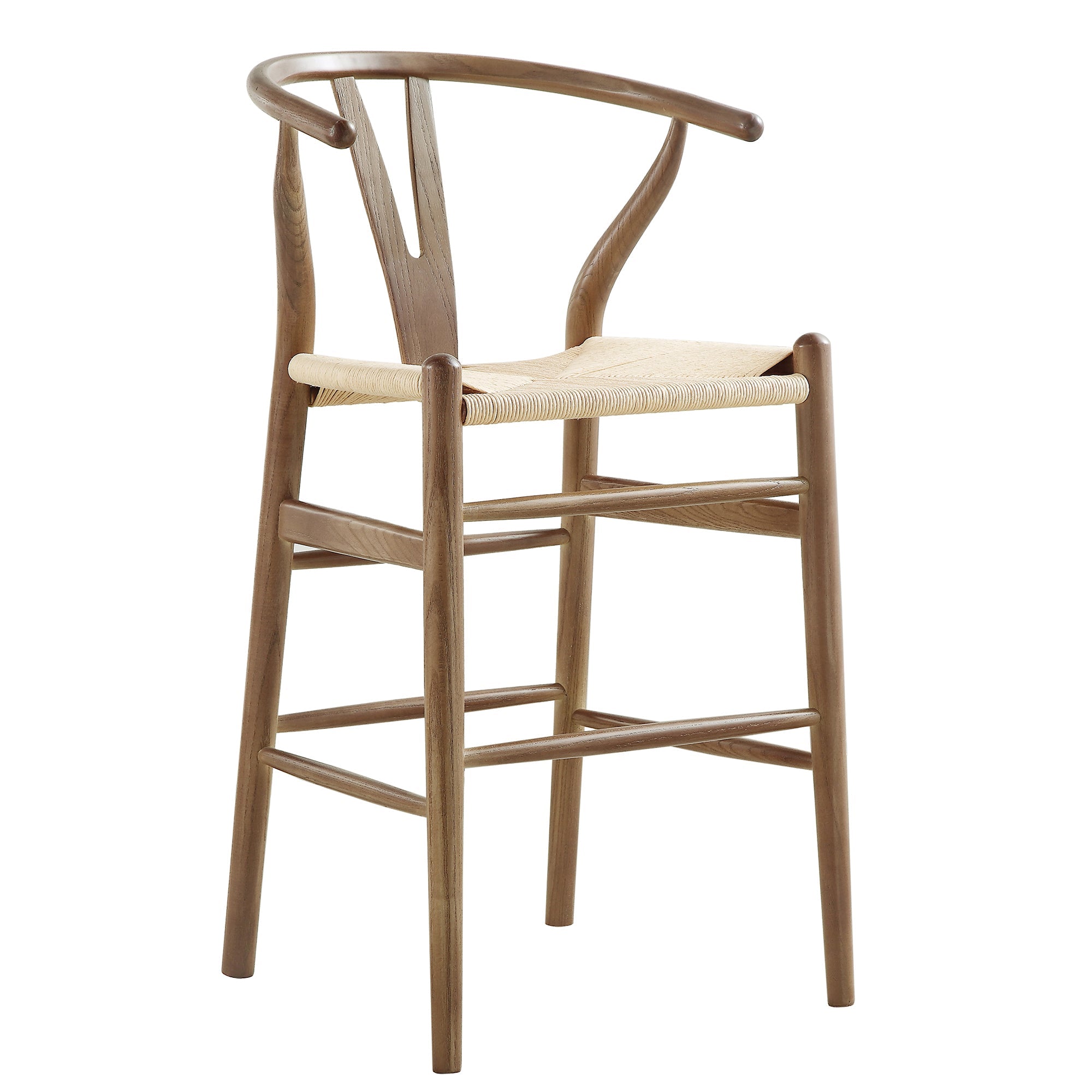 Hansel Wooden Natural Weave Counter Stool, Light Walnut Colour Frame