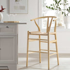 Hansel Wooden Natural Weave Counter Stool, Natural Frame