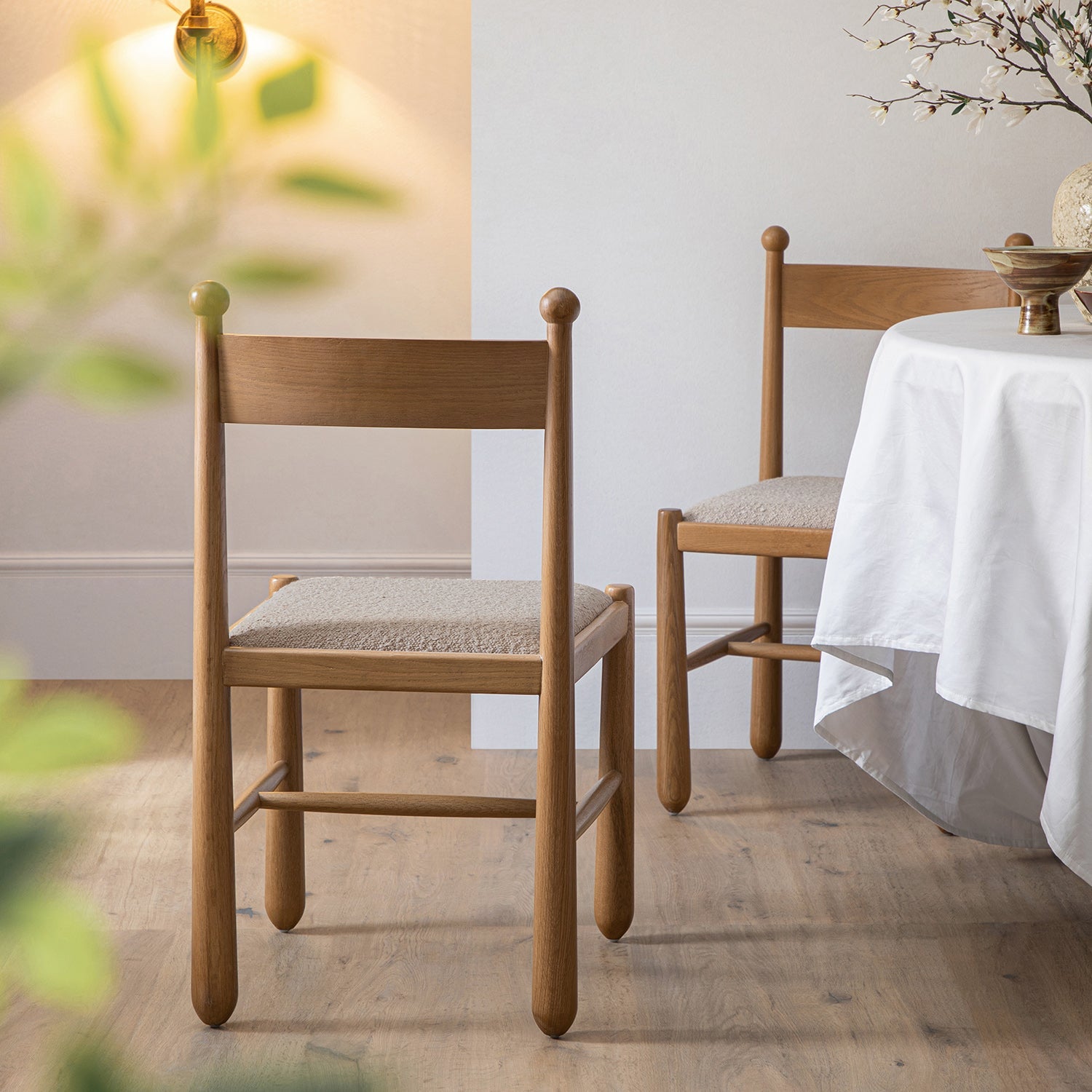 Tama Dining Chair, Light Taupe Boucle | Natural Oak Frame