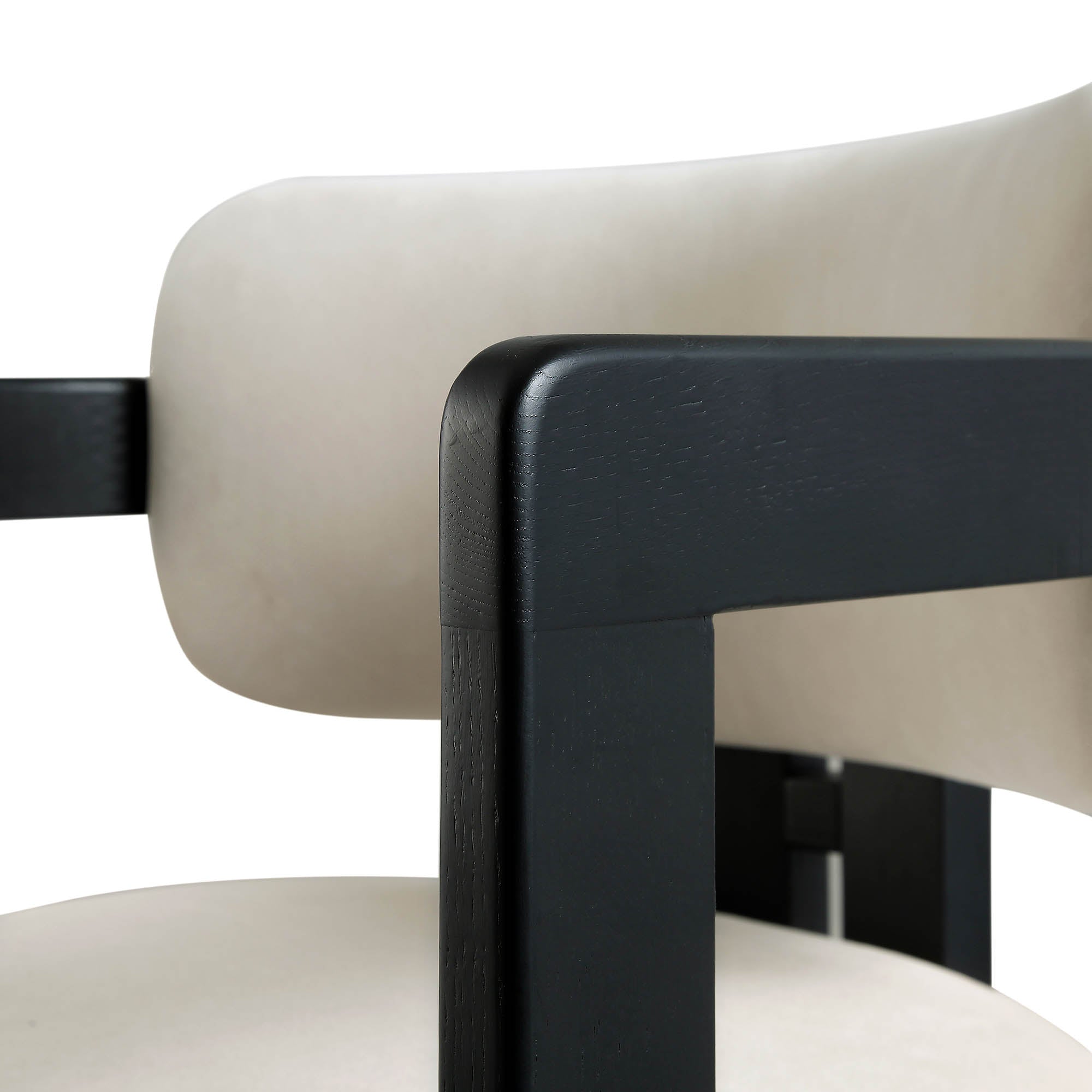 Stanford Curved Oak Frame Upholstered Chair, Champagne Velvet Black Frame