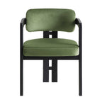Stanford Curved Oak Frame Upholstered Chair, Moss Green Velvet Black Frame