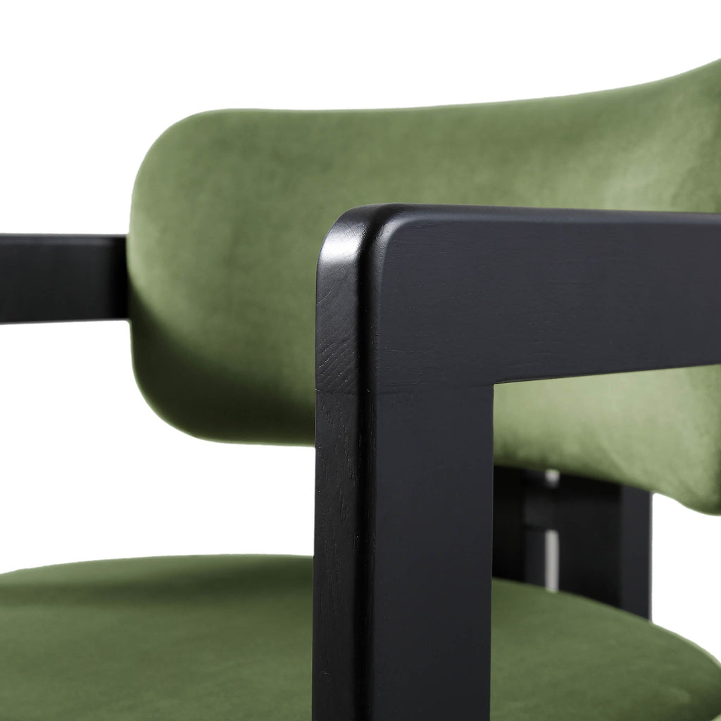Stanford Curved Oak Frame Upholstered Chair, Moss Green Velvet Black Frame