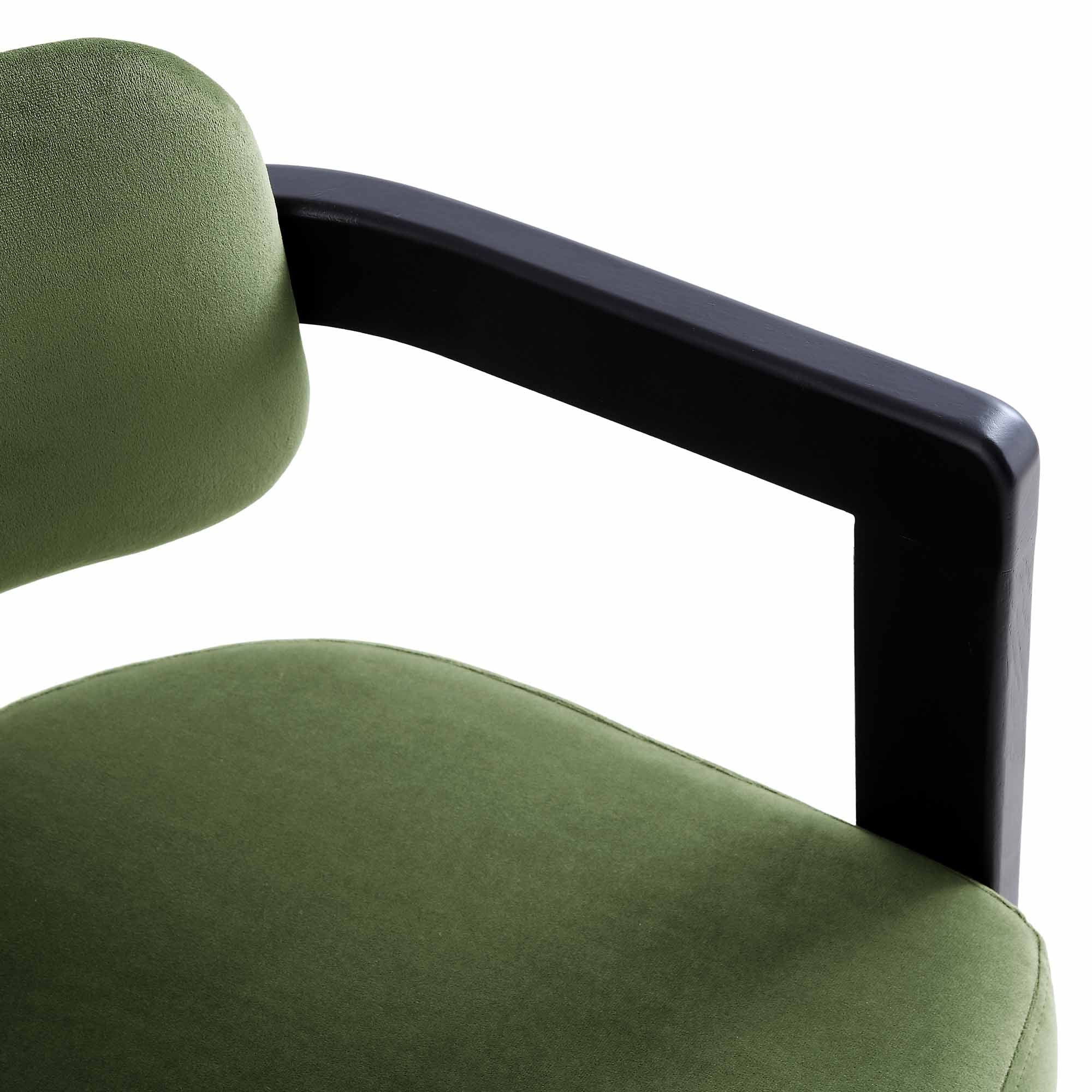 Stanford Curved Oak Frame Upholstered Chair, Moss Green Velvet Black Frame