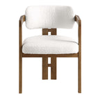 Stanford Curved Oak Frame Upholstered Chair, White Boucle Light Walnut Frame