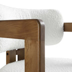 Stanford Curved Oak Frame Upholstered Chair, White Boucle Light Walnut Frame