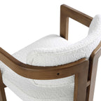 Stanford Curved Oak Frame Upholstered Chair, White Boucle Light Walnut Frame