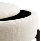 Amboise Round Storage Pouffe, Beige Linen Blend