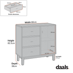 Bianca Chip Carved 1 Door 3 Drawer Small Sideboard, Sand Beige & Ivory