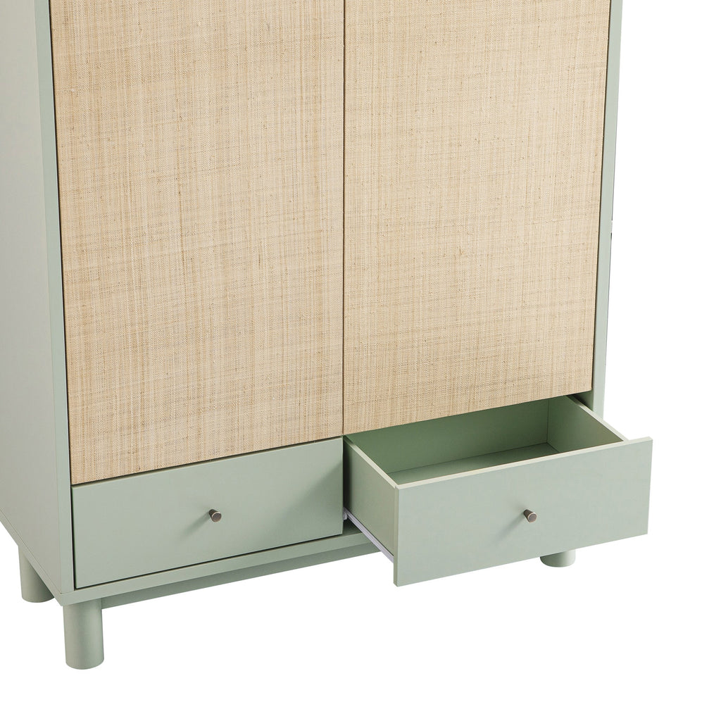 Maude Large Storage Cabinet, Muted Pistachio Ash with Raffia