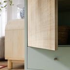 Maude Large Storage Cabinet, Muted Pistachio Ash with Raffia