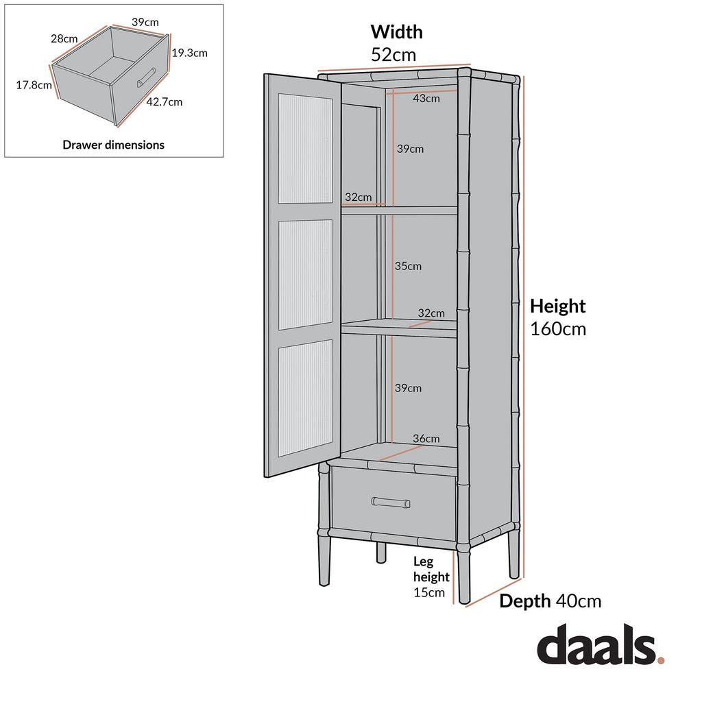 Elstowe Faux Bamboo and Fluted Glass 1-Door Cabinet, Sage Green
