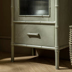 Elstowe Faux Bamboo and Fluted Glass 1-Door Cabinet, Sage Green